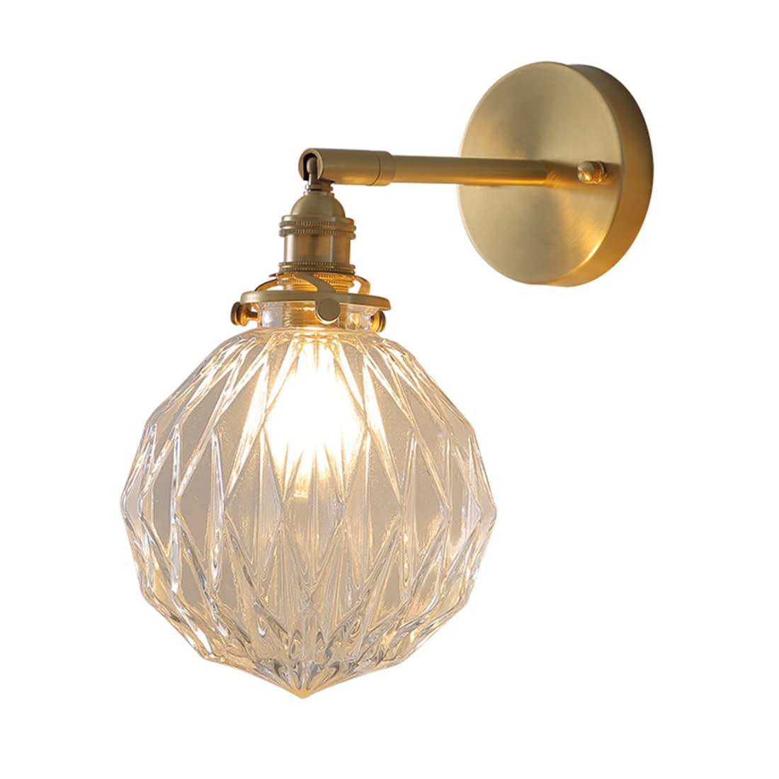 HPTHLY Swing Arm Wall Lamp Glass Shade E27 Base Vintage Industrial Sconces Wall Lighting With Switch Brass Finish Retro Edison Wall Lights For Bedroom Living