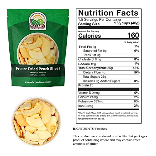 Image of Valley Food Storage Freeze Dried Peach Slices | 10-Bag Bucket, 21 oz | Non-GMO Premium Emergency Food Supply, 25 Year Shelf Life | Prepper Supplies, Survival Food, Off-Grid Living | Packaged in USA