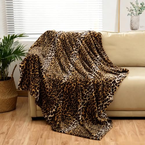 BNuitland Leopard Print Fleece Flannel Throw 50 x 40 Inch with Storage Bag 300 GSM Double Sided Lightweight for Bed Sofa Travel Super Soft Fluffy Blanket with