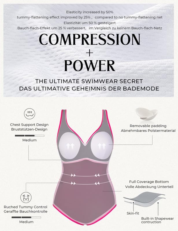 Hanna Nikole Badeanzug Damen Bauchweg Große Größen Push Up Bademode Einteiler Shape Badeanzüge Elegant Badebekleidung Crossover Monokinis Verstellbarer Schwimmanzug Komfortabel Strandmode