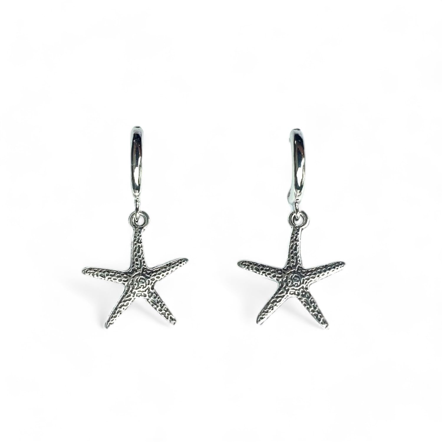 ASTER ALHELÍ Pendientes Mujer Estrella de Mar Chapados en Platino - Aros con Colgante Amuleto Protector - Ideales para Regalo