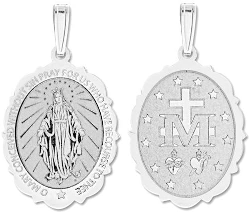 PicturesOnGold.com Miraculous Medal Scalloped Oval - 3/4 Inch X 1 Inch- Sterling Silver - Image 4