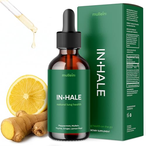 mullein Inhale Drops for Lungs: 2oz. Instant Cooling Herbal Tincture, Vitamin C, Vitamin B6, Leaf Extract for Lungs - Eliminate Mucus, Refresh Airways, Power-Up Immunity, Serving Size 2ml