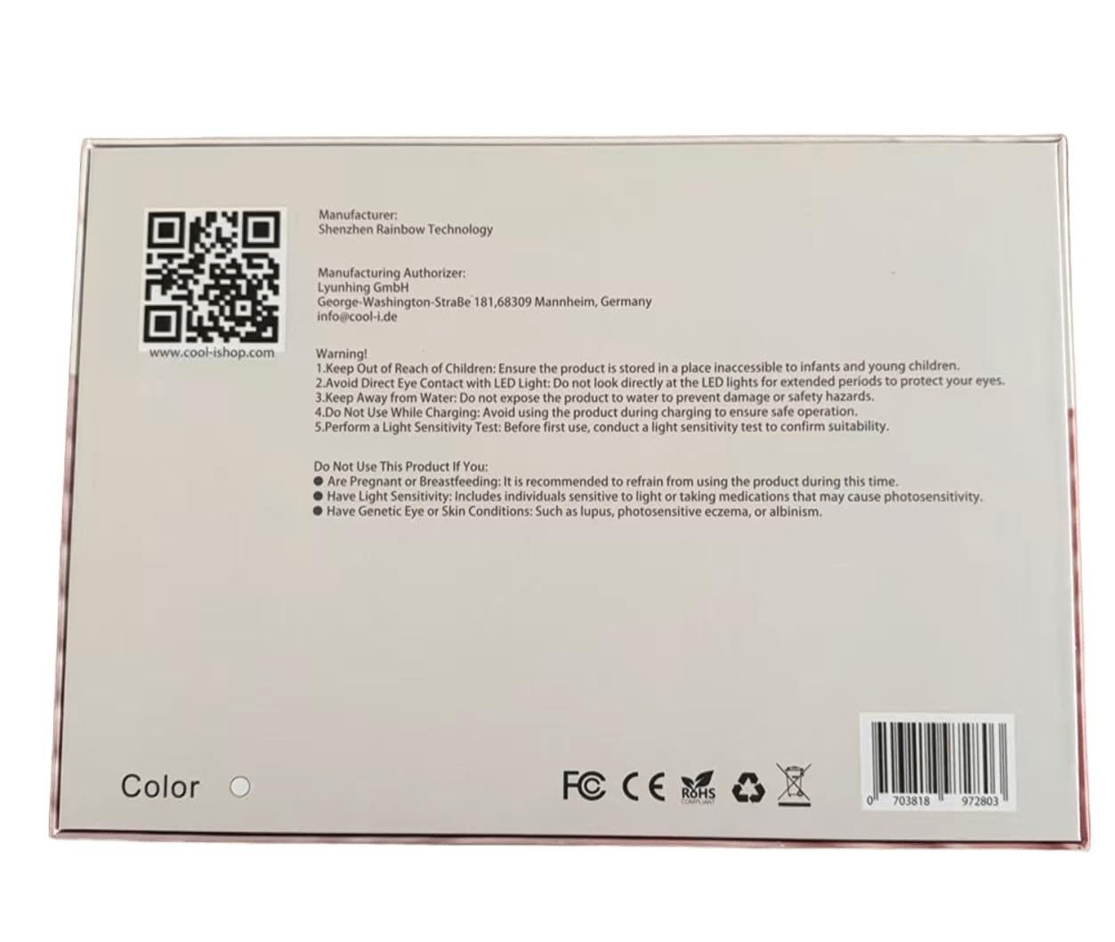 Cool-i ® LED-Gesichtsmaske mit 4 Lichtfarben – Kabellos, tragbar – Für ergänzende Hautpflege mit Rot-, Blau-, Infrarot- & Gelblicht – Aus Silikon, 10-Minuten-Timer,FDA/HSA
