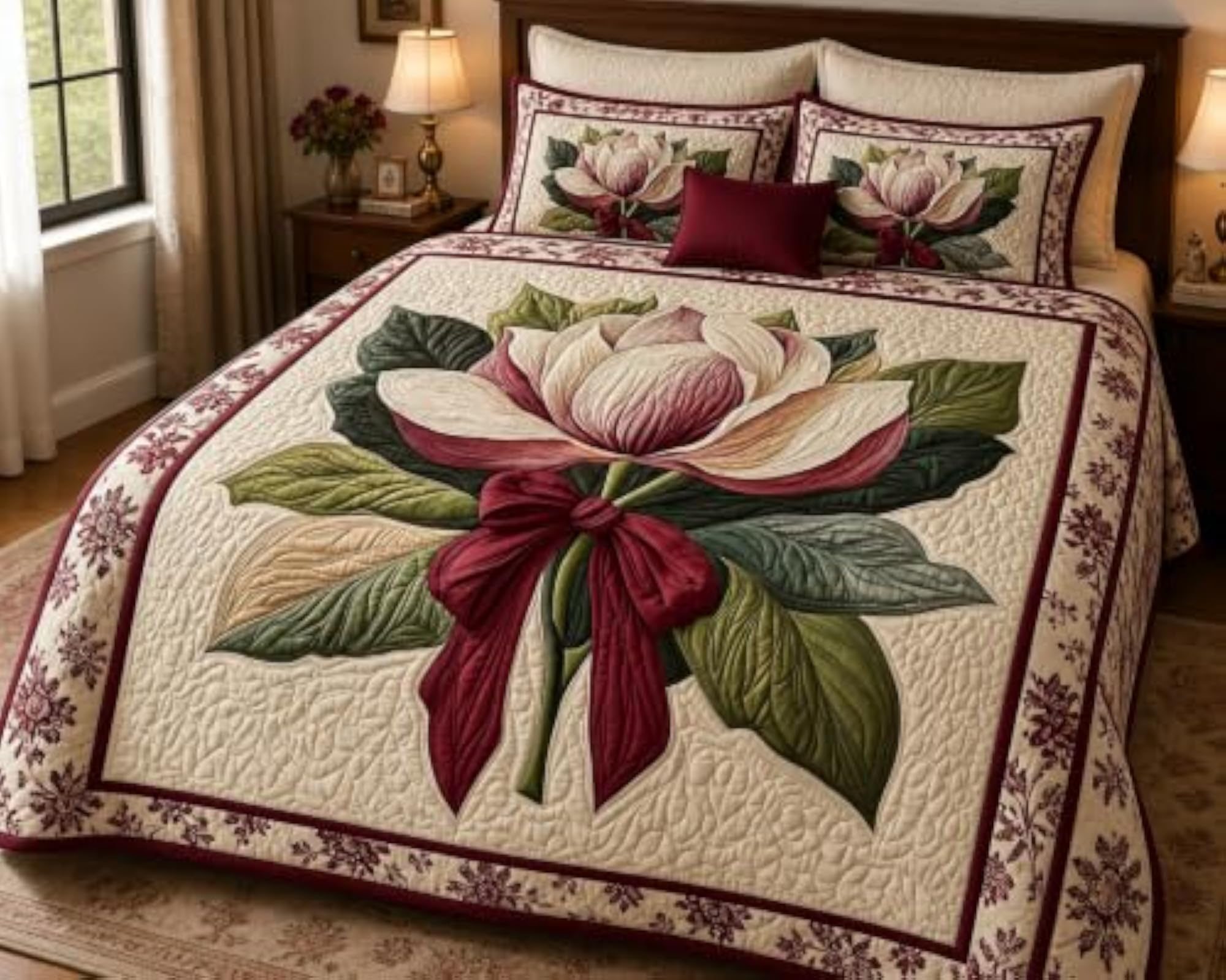 108x108 Inch King Size Printed Bedsheet, Beige Big Flower