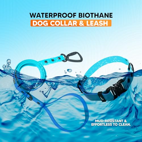 Image of Adil'S Waterproof Leash and Collar Combo Set - Adjustable & Breathable Biothane Collar with Leash Suitable for Medium & Large Size Dogs (Lease 5Ft), Light Sky, L
