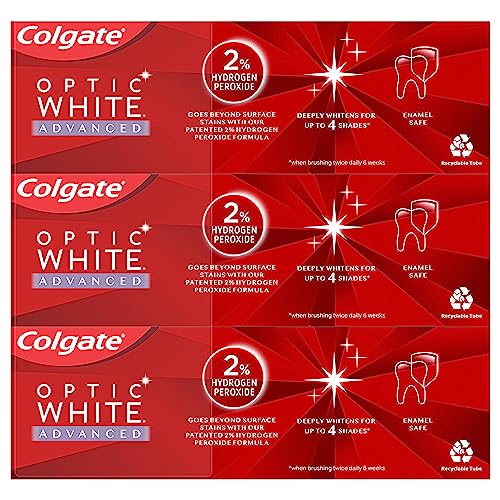 Colgate Optic White Advanced Teeth Whitening Toothpaste, 2% Hydrogen Peroxide Toothpaste, Icy Fresh, 3.2 Oz, 3 Pack #TOP7