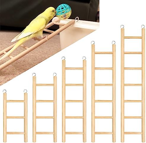 View of YHNTGB 5pcs Wooden Bird Ladder for Parrots Cage 5 Basic Sizes Perch ...