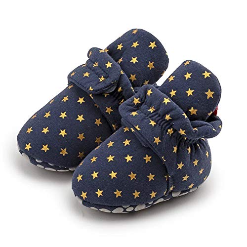 Newborn Baby Boys Girls Fleece Booties Stay On Infant Warm Winter House Slippers Cozy Winter Warm Socks Soft Sole Crib Shoes (Navy, 0_months)