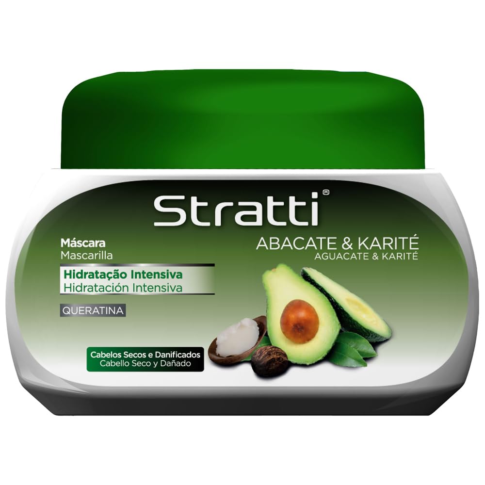 Pack Mantenimiento Stratti Aguacate & Keratina con Manteca de Karité 6 productos - Champú sin sal + Mascarilla + Acondicionador + Crema de Peinar + Carga de tratamiento + Gorra térmica