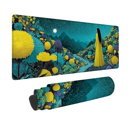 Tapis de souris XXL jaune 800x400mm antidérapant pour PC et bureau