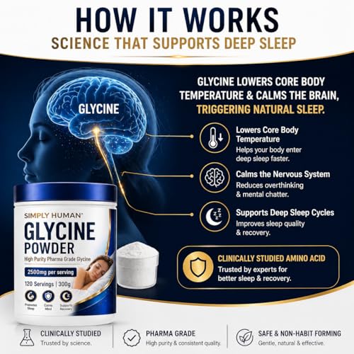 Image of Simply Human 100% Pure Pharma Grade Glycine Powder 300g | Neurotransmitter Amino Acid | Sleep, Calmness & Relaxation Support | Single Ingredient Supplement