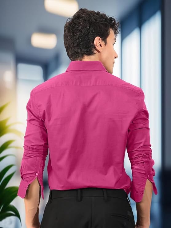 Image of Pinkmint Men's Solid Cotton Formal Shirt | Plain | Full Sleeve - Regular Fit (Available in Plus Sizes and Combo Pack of 2)