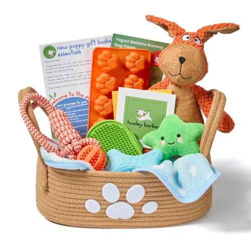 Premium Puppy Starter Kit - New Puppy Gift Basket with Essentials Toy Box Treat Tray Training Supplies Chew & Squeaky Toys for Puppies and Small Dogs - Complete Dog Must Haves for New Dog Owners