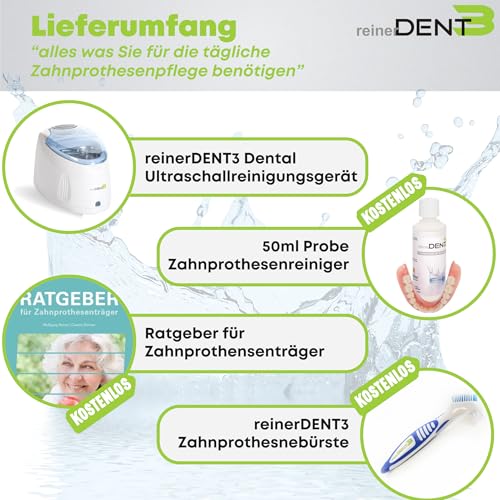 reinerDENT3 Dental Ultraschallgerät inkl. Prothesenbürste + 50ml Probe Prothesenreiniger +...