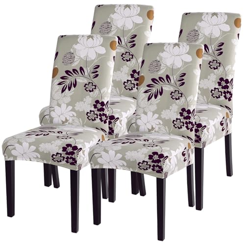 Image of SearchI Dining Room Chair Covers Set of 4, Stretch Printed Floral Parsons Chair Slipcovers Removable Washable Kitchen Chair Protector Cover for Dining Room, Hotel, Ceremony (Flower Pattern8)