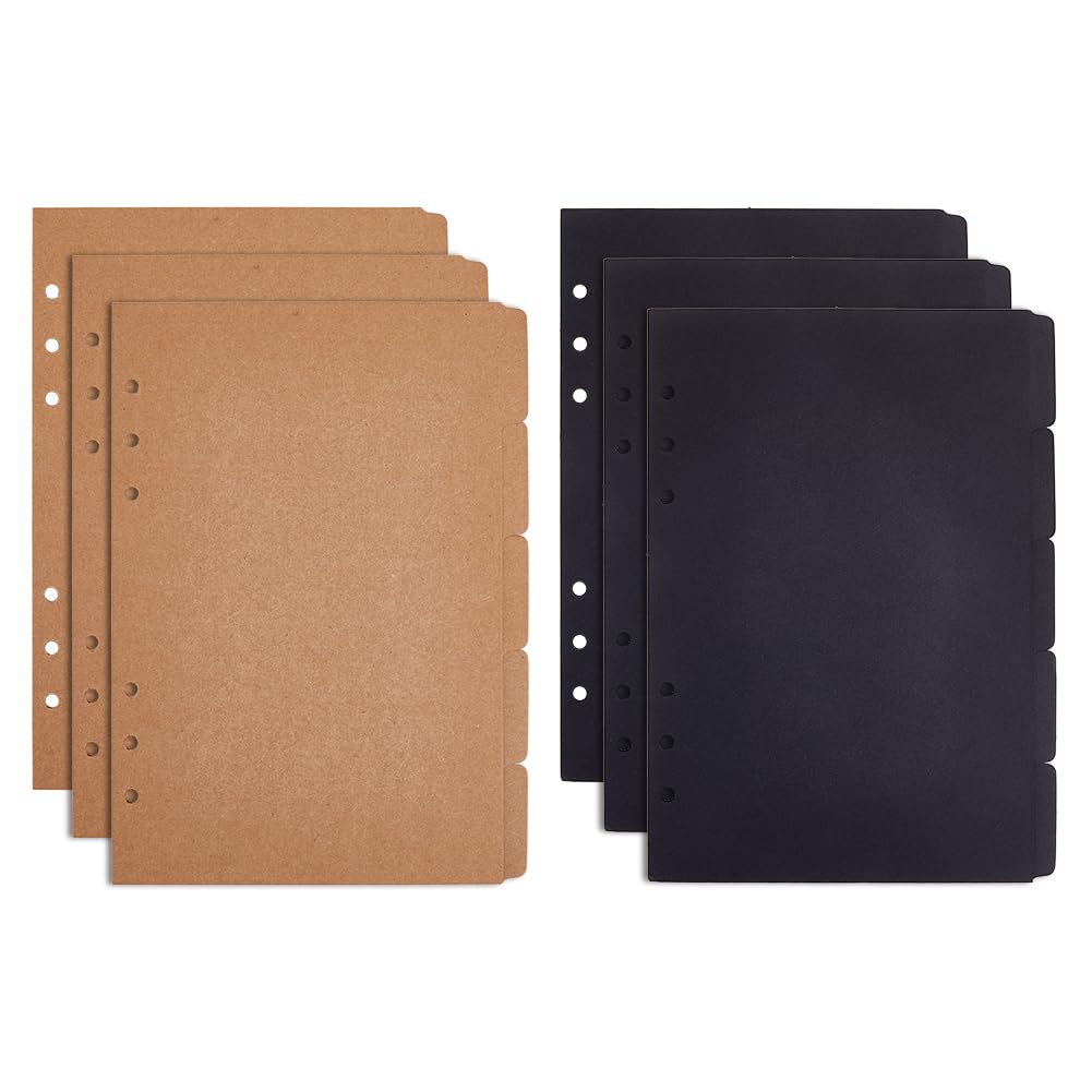 SUPERFINDINGS 6 Sets 30 Sheets 5-Tab Binder Dividers 2 Colors A5 Notebook Index Dividers with Tab 6-Hole Binder Dividers 20.8x15cm Paper Binder Dividers for Notebook Folders