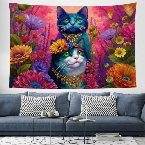 Tapiz de pared grande de 200x150 cm rosa para renovar habitaciones aburridas con arte de gatos