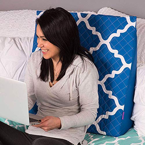 HealthSmart Bed Wedge Pillow and Triangle Wedge with Elevated Incline for Neck Pain,Headaches,Reflux,Shoulders,Back Pain,Foot Support,Knee Pain or Restless Leg Syndrome,24x24x12 inches,Blue Moroccan