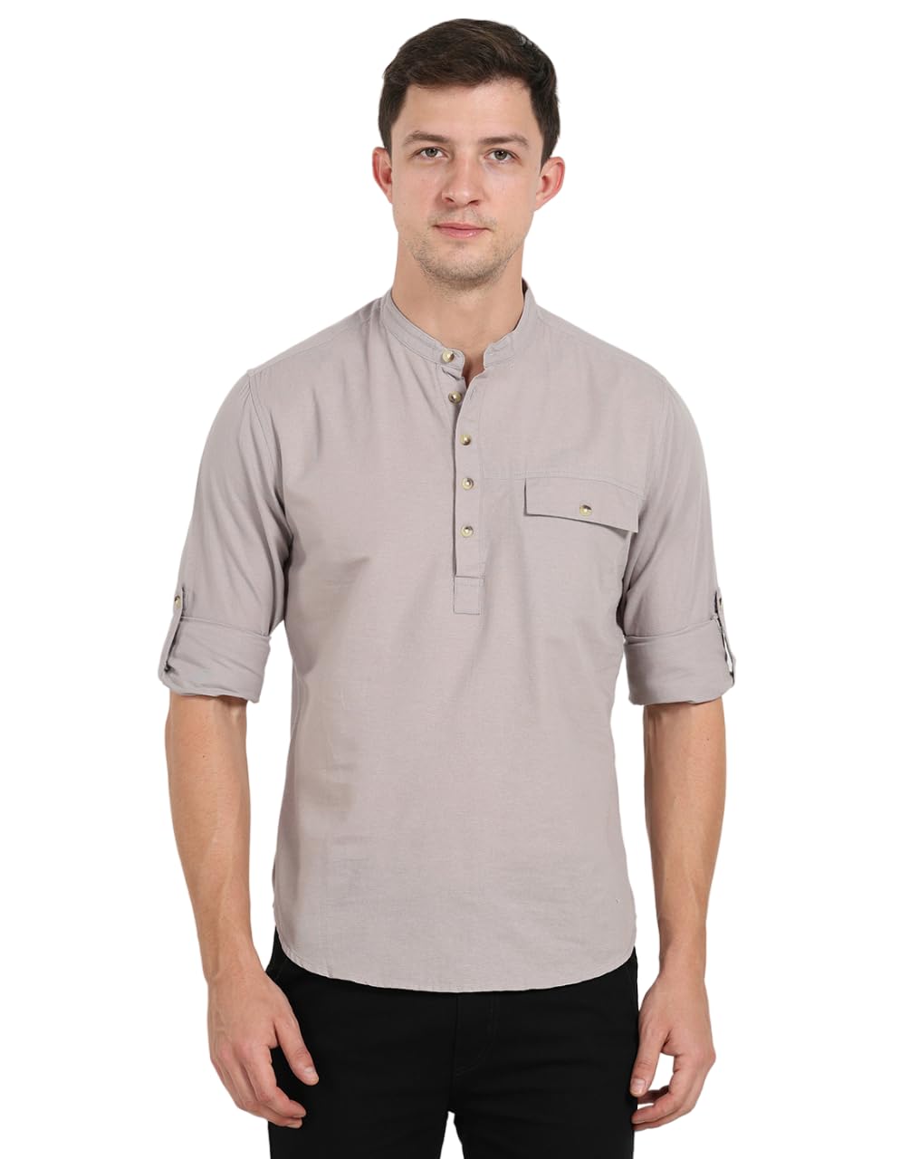 DARREN MILLERMen Slim Fit Solid Mandarin Collar Casual Shirt