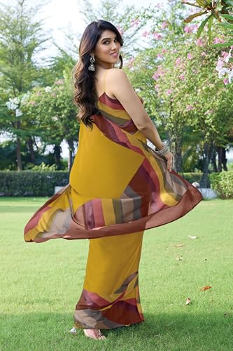 Image of MIRCHI FASHION Women Saree Chiffon Chintz Motif | Breathable Lightweight Border Pallu Printed Sari for Office and Daily Use (Available in 15 designs)