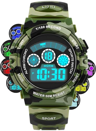 Image of Edillas Kids Digital Watch 7 Colors 50M Waterproof Sport Alarm Boys 7-15 | 7 Color Lights, 50M Waterproof, Alarm, Stopwatch, Easy to Read, Comfort Strap, Great Sport Watch for Outdoor Ages 7-15