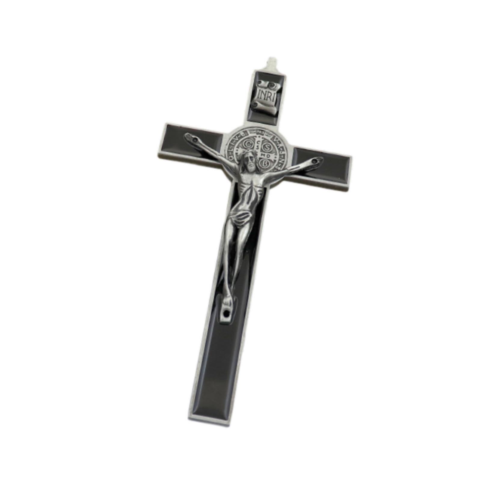 Pixzcsa Silver And Black Delicate Wall Cross Jesus Craftsmanship Metal Wall Art For Bedroom Window | Wear Resistant Jesus Crucifix Figurine, 19.5X9.7cm