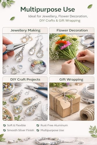 Image of ART IFACT 20 Meters - 16 Gauge (1.6mm) Aluminium Silver Art and Craft Wire for Jewellery Making, Flower Decoration and Floral Arrangement