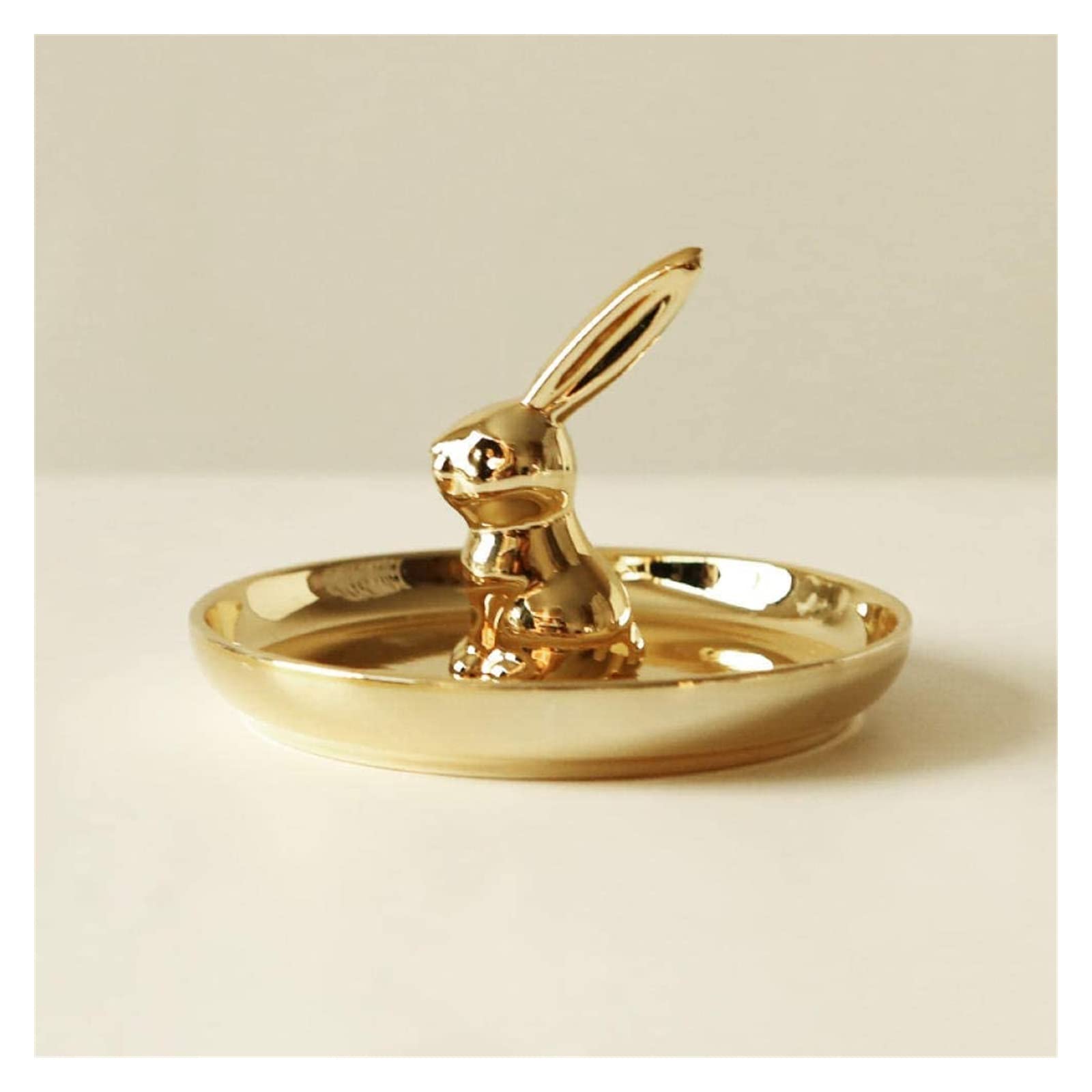 Statuette décoration salon dorée et vide-poche céramique pour bague - 5