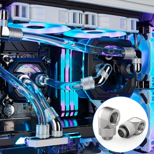 SDTC Tech 4-Pack G1/4" Male to Female Extender Connector 90° Rotary Elbow Enhance Multi-Link Adapter Fitting for PC Water Cooling System, Silver