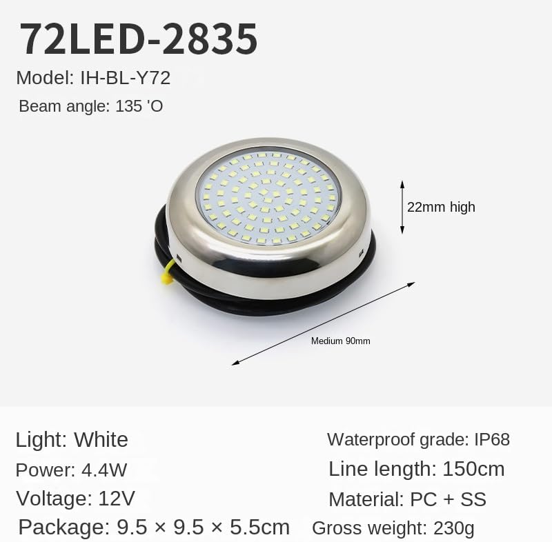 Marine yacht deck light waterproof 12V DC outdoor LED ambient light work light RV off-road vehicle lighting light (Boat light 72LED-2835)