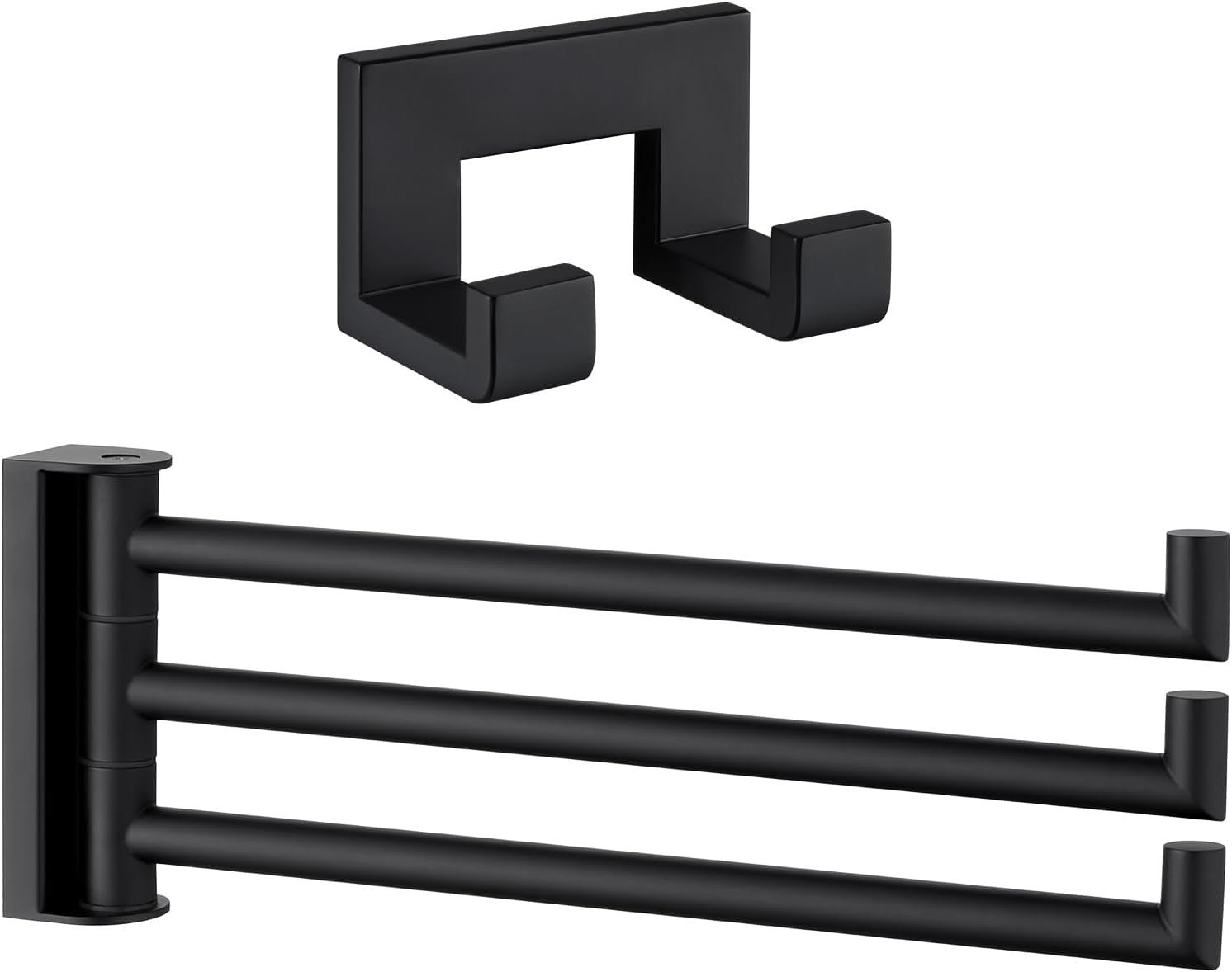 Angle Simple Swivel Towel Holder Bundle with Double Robe Hook (Matte Black)