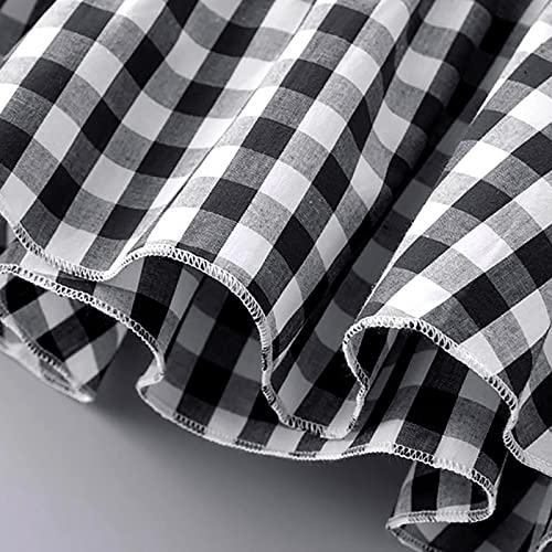 Baby Girls Summer Crewneck Puff Short Sleeve Plaid Blouse Shirt Toddler Kids Ruffle Peplum Smock Crop Tops Trendy Soft4