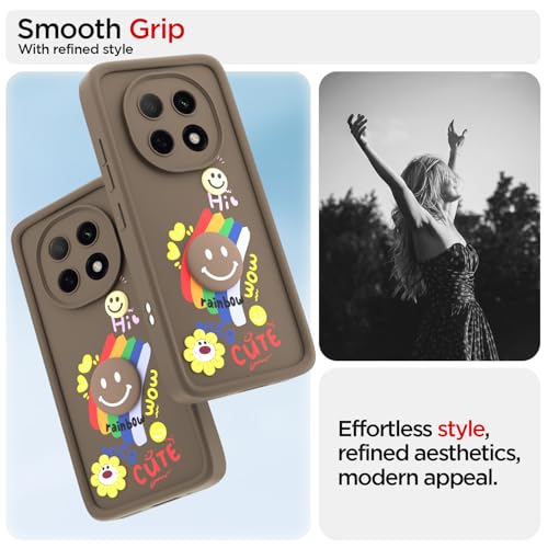 Image of Pikkme Back Cover for Oppo F29 Pro 5G | Soft Silicone| Cute Rainbow Smile & 3D Cartoon Flower Design | Shockproof Raised Camera Protection Bumper Case (Brown)