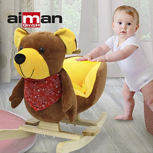 Aiman – Schaukeltier Bär – Schaukelspielzeug aus Plüsch und Holz zum Aufsitzen, Geeignet für Kleinkinder, Hohe…