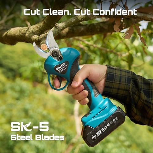 SEESII Akku Astschere Teleskop, Elektrische Gartenschere mit Teleskopstange bis 4,6m Reichweite, 2x2000mAh Batterien, 33mm Akku Baumschere & Astschere für Garten