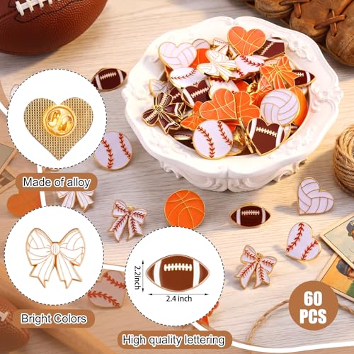 Image of Knitgrip 60 Pcs Football Softball Soccer Volleyball Baseball Enamel Pins Bulk Sport Trading Lapel Pin Senior Night Party Favors for Hat Shirt Backpack Sport Player Award Gift, 12 Style