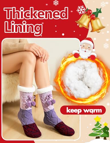 HONGTEYA Women Slipper Fuzzy Socks, Non Slip Winter Warm Fluffy Fleece Lined Cozy Soft Thick Comfy Thermal Christmas Sock2