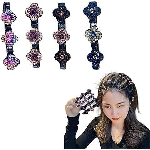 4PCS Three Flower Side Hair Clips, Sectioning Hair Clips, Satin Fabric Hair Bands, Hair Clips For Styling Sectioning, Ladies Sparkling Rhinestone Flower Hair Clips, Gifts for Girls Women Cover