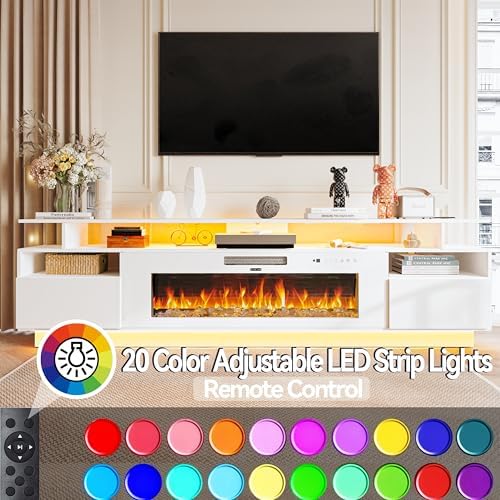 70" Fireplace TV Stand with 36" Electric Fireplace Entertainment Center with Charging Station and LED Light Console Table for Television up to 80 inch with Storage for Living Room - Thumbnail 4