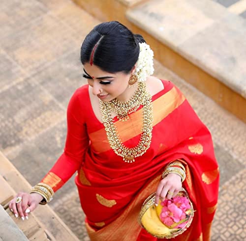 Image of Flosive Women's Present Banarasi Soft Lichi Silk Saree Beautiful Jacquard Rich Pallu Design Work Zari Woven Kanjivaram Silk Style Saree Royal Patola With Soft Lichi Silk Blouse Piece