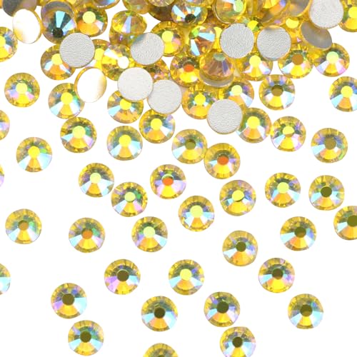 Image of Jollin Glue Fix Crystal Flatback Rhinestones Glass Diamantes Gems for Nail Art Crafts Decorations Clothes Shoes 2.8mm (ss10 2880pcs, Lemon AB)