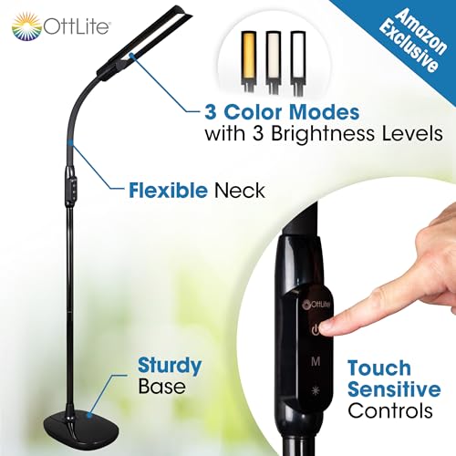 OttLite WingShade LED Floor Lamp with 3 Color Temperatures, ClearSun LED Technology, Floor Lamps for Living Room, Reading Light, Standing Lamp, Floor Lamp for Bedroom, Flexible & Adjustable Tall Lamp - Image 3