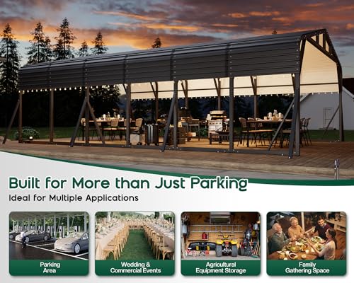 Image of Jocisland 20x30 FT Heavy Duty Metal Carport for Multiple Vehicles, All-Weather Car Canopy with Galvanized Steel Roof & Reinforced Base, Shelter for Full-Sized Pickups, Bass Boats and Tractors