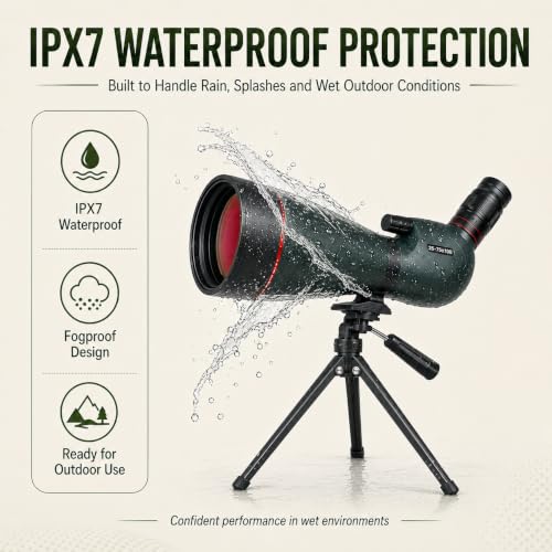 Image of HINISO 25-75x100mm ED Spotting Scope with HD Optics, BAK4 Prism, Dual Focus Knob, Waterproof & Fog Proof Telescope for Bird Watching, Hunting, Wildlife, Stargazing with Tripod & Phone Adapter