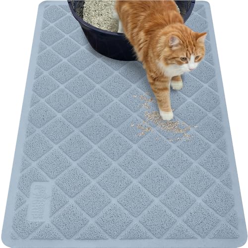 Image of Gorilla Grip Durable Cat Litter Mat (35x23), XL Jumbo, No Phthalate, Water Resistant, Traps Litter from Box and Cats, Scatter Control, Soft on Kitty Paws, Easy Clean Mats (Light Blue)