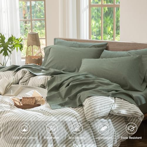 Image of MooMee Sheet Set 100% Washed Cotton Linen-Like Extra Deep Pocket King | Relaxed Linen-like Texture. Soft, Breathable & Lightweight Comfort. 15-19 inch Extra Deep Pocket with All-around Elastic