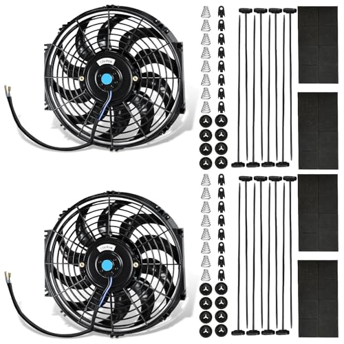 MuHize 12 inch Upgraded Universal Radiator Cooling Fan Kit - 80W 1000 CFM Reversible Push/Pull Electric Radiator Fan 12V with Mount Kit (Pack of 2)