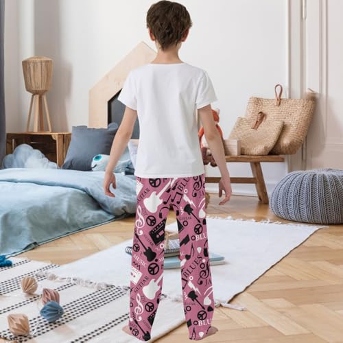 Boy's Pants Pink Music Guitar Pattern Jogger Pants Elastic Waist Long Bottoms Trousers with Pockets 6-14 Years3