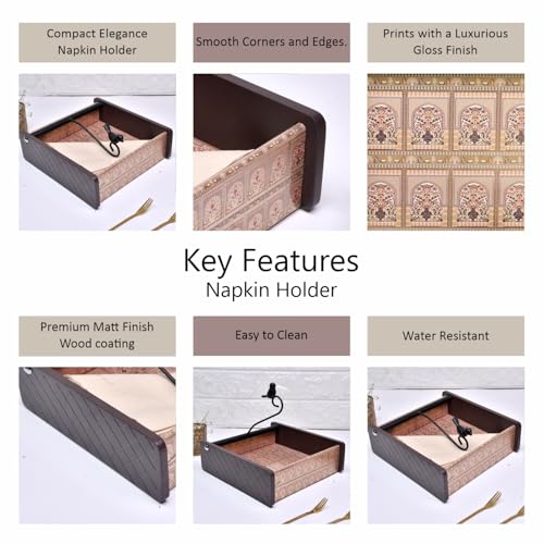 Image of Home Sparkle Napkin Storage - 1 Pack Table Napkin Holder Tray for Indoor & Outdoor Use | Kitchen, Dining, Restaurant & Home Decor (Brown-C6V48)